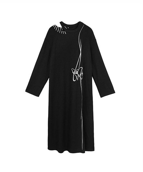 Line Art Embroidery Long Dress